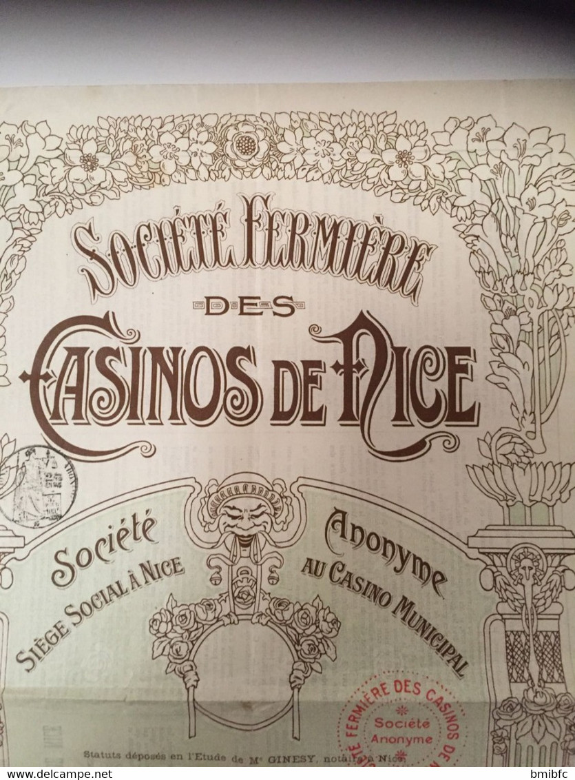 NICE Le 1er Août 1910  Société Fermière Des Casinos De Nice - Société Anonyme Siège Social Au Casino Municipal - Casino'