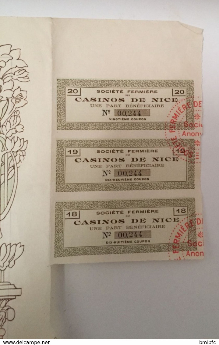 NICE Le 1er Août 1910  Société Fermière Des Casinos De Nice - Société Anonyme Siège Social Au Casino Municipal - Casinos