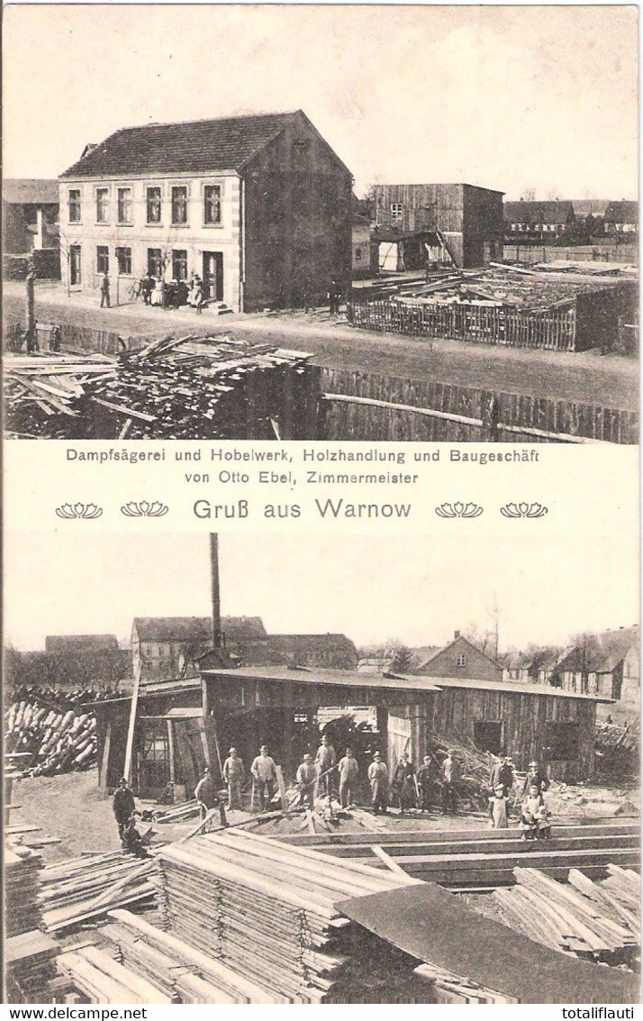 Gruß Aus WARNOW Prignitz Karstädt Dampfsägerei Hobelwerk Baugeschäft OTTO EBEL Zimmerermeister Gelaufen 9.3.1910 - Karstaedt