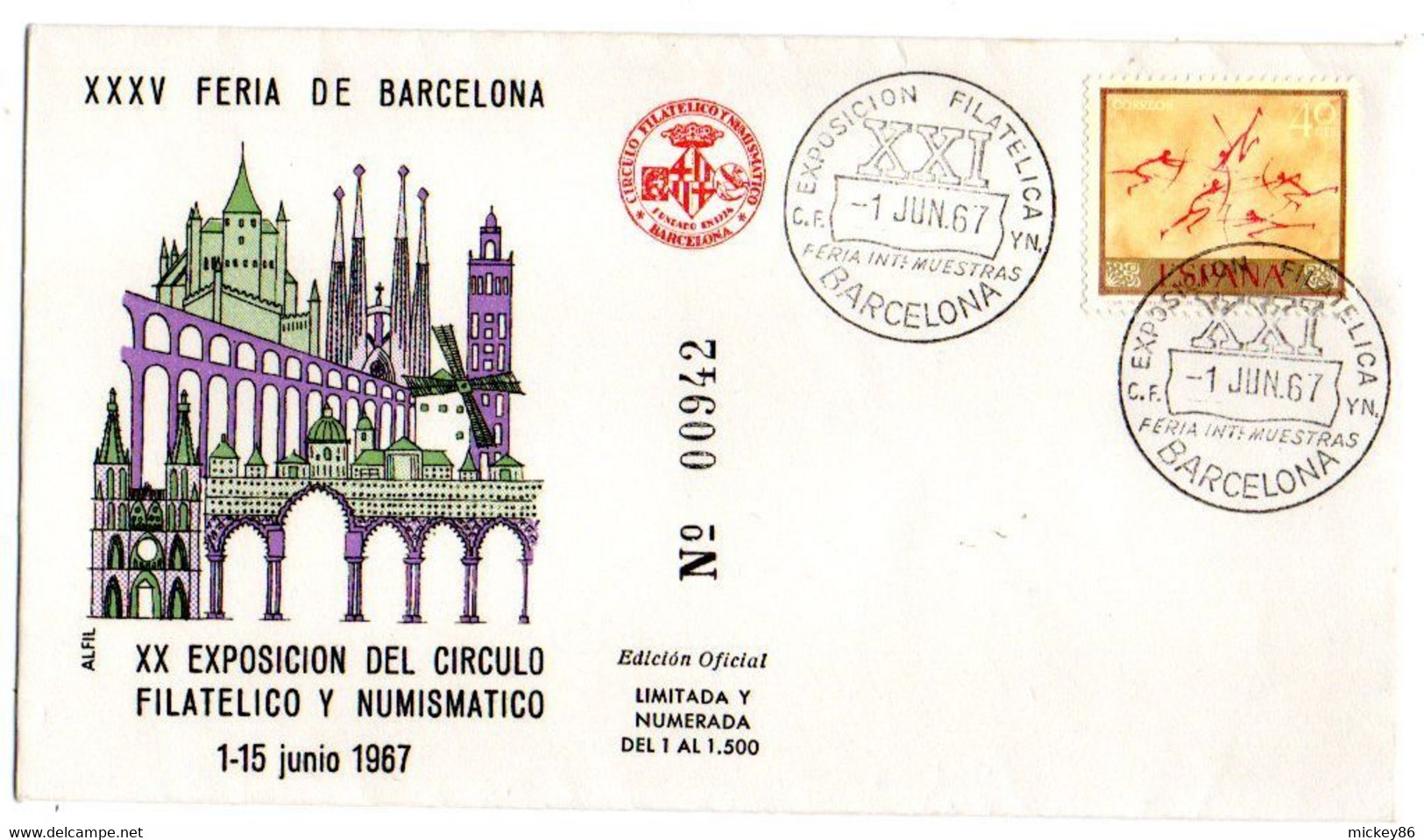 Espagne -- BARCELONA -- 1967 -- 20ème Expo Filatelica  --Lot De 2 Enveloppes Souvenir..timbres..cachets - Barcelone
