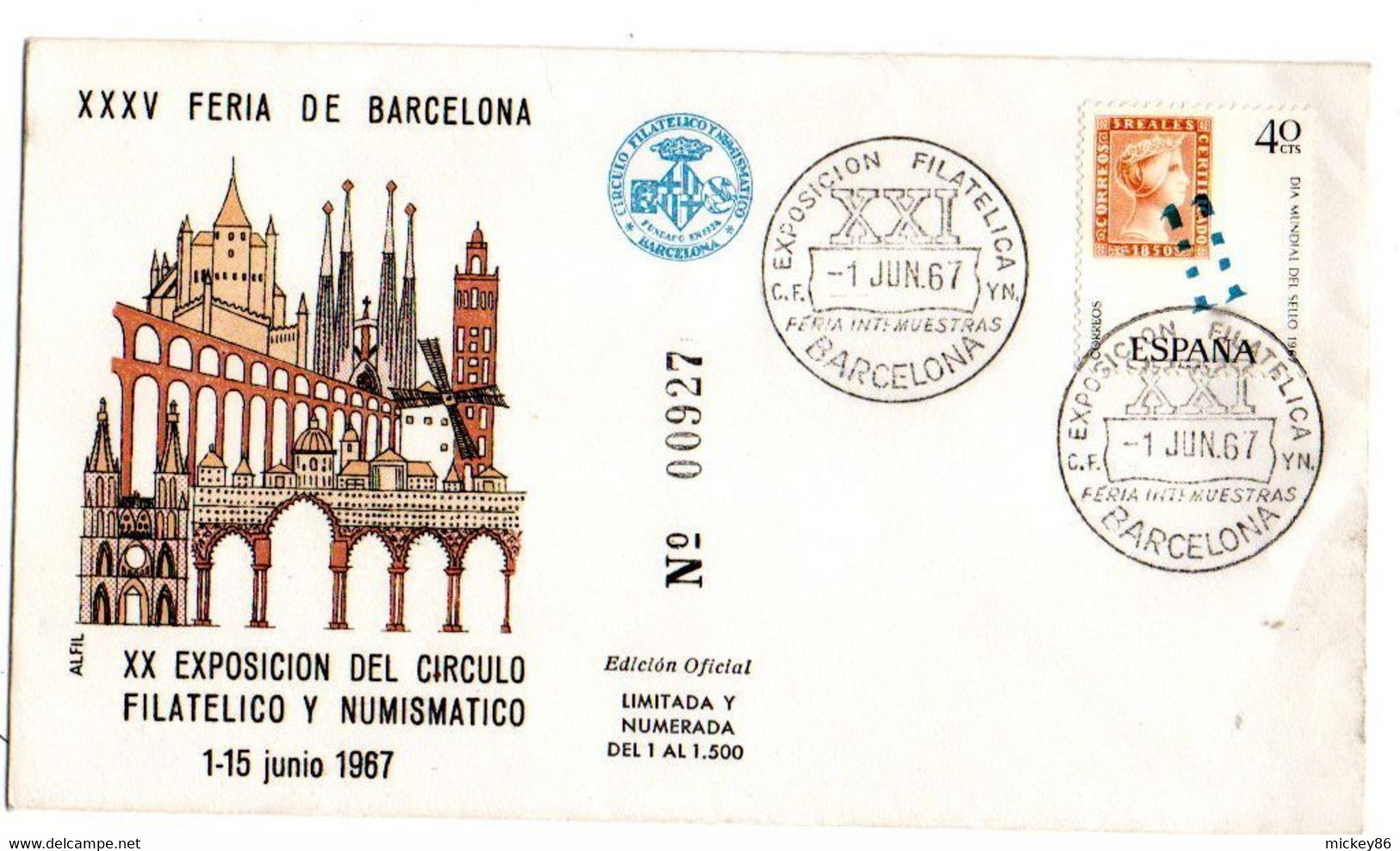 Espagne -- BARCELONA -- 1967 -- 20ème Expo Filatelica  --Lot De 2 Enveloppes Souvenir..timbres..cachets - Barcelona