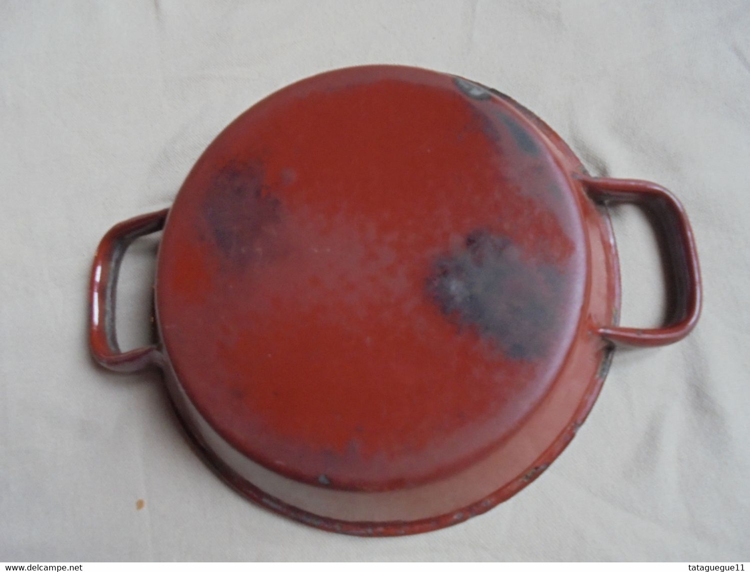 Ancien - Plat à Oeuf En Tôle émaillée Rouge Brun - Pentole