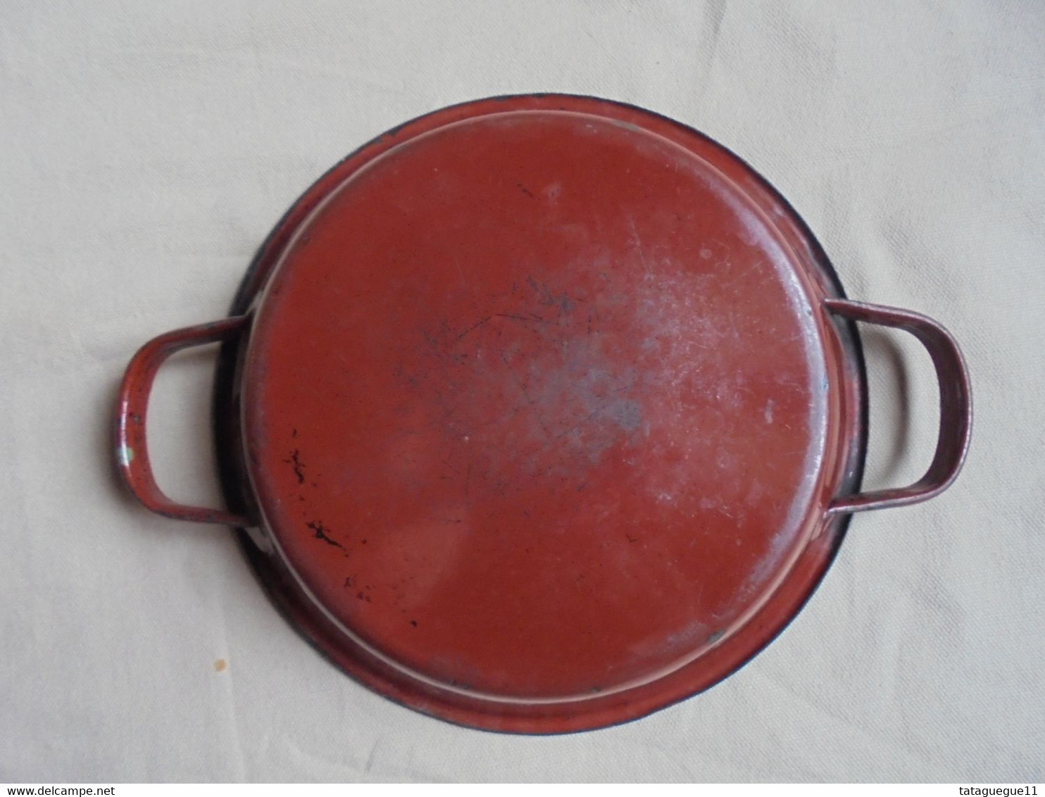 Ancien - Plat à Oeuf En Tôle émaillée Rouge Brun - Pots