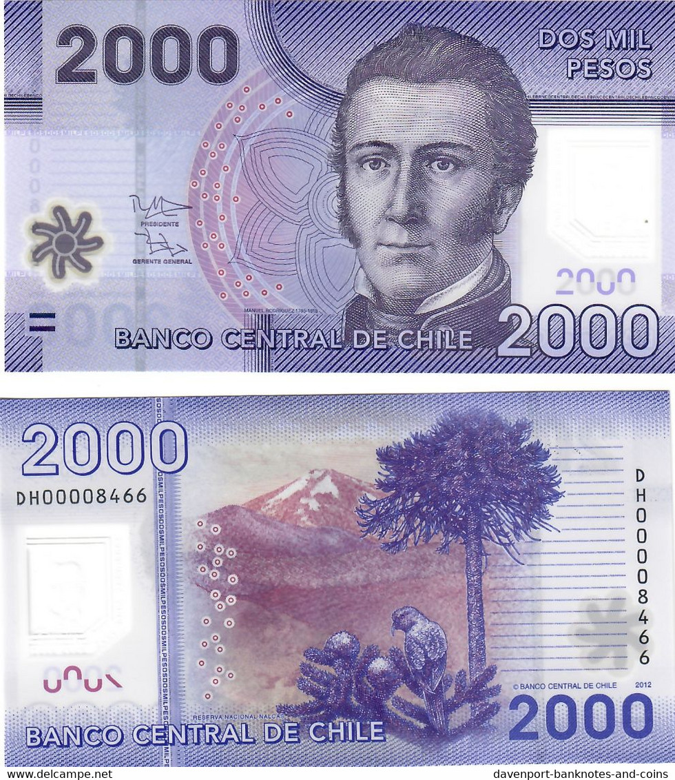 Chile 2000 Pesos 2012 UNC LOW Number - Chile