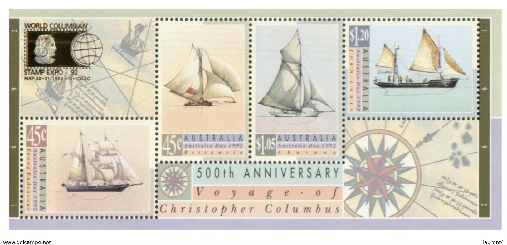 ((KK 1) Australian Presentation Stamp Foldr With 2 Over-printed Mini-sheet (World Clombian 92) - Hojas, Bloques & Múltiples