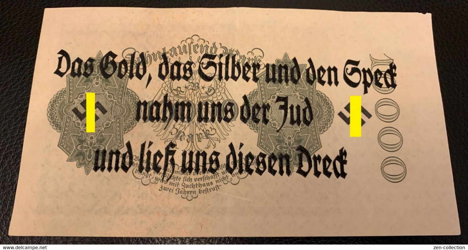 WW2 Germany Nazi Propaganda FORGERY Overprint On Genuine 10,000 Mark 1922 "Vampire" Banknote VF- - Other & Unclassified