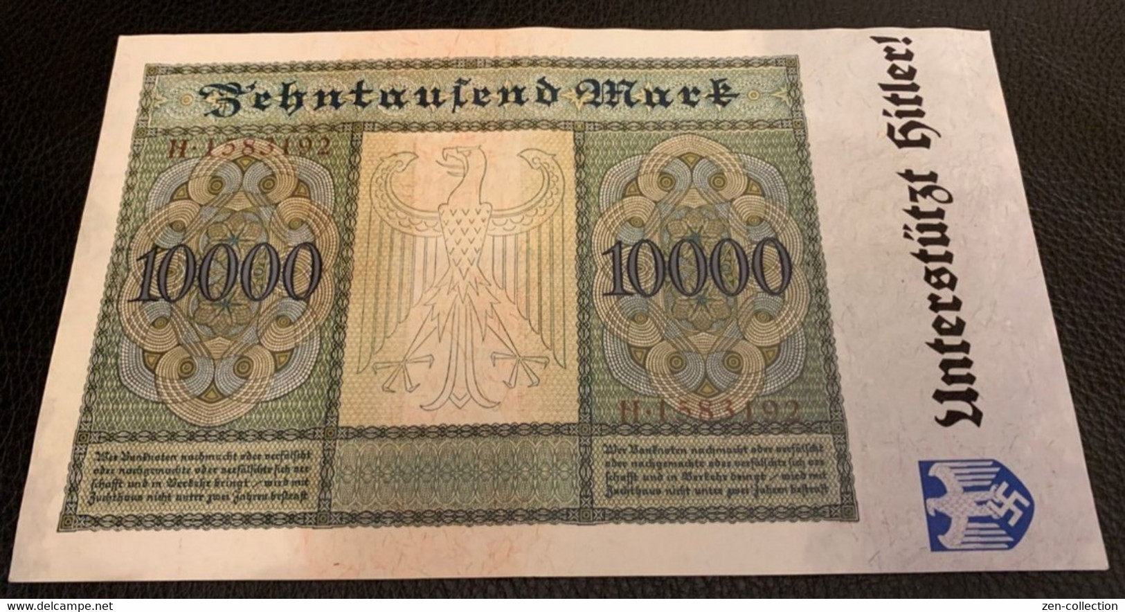 WW2 Germany Nazi Propaganda FORGERY Overprint On Genuine 10,000 Mark 1922 "Vampire" Banknote EF - Altri & Non Classificati