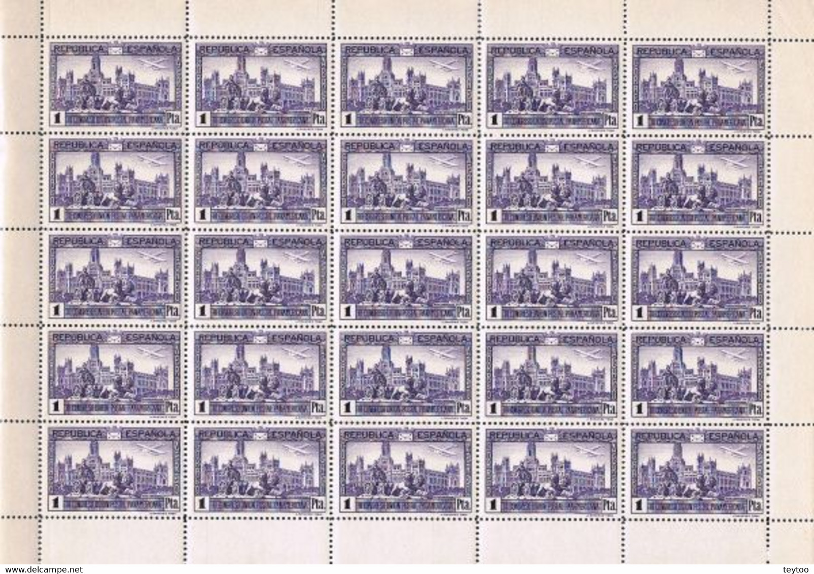 [A0169] España 1931; Pliego III Congreso Unión Postal Panamericana, 1Pt (MNH) - Full Sheets