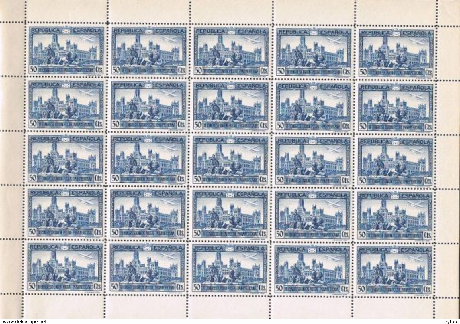 [A0170] España 1931; Pliego III Congreso Unión Postal Panamericana, 50c. (MNH) - Full Sheets