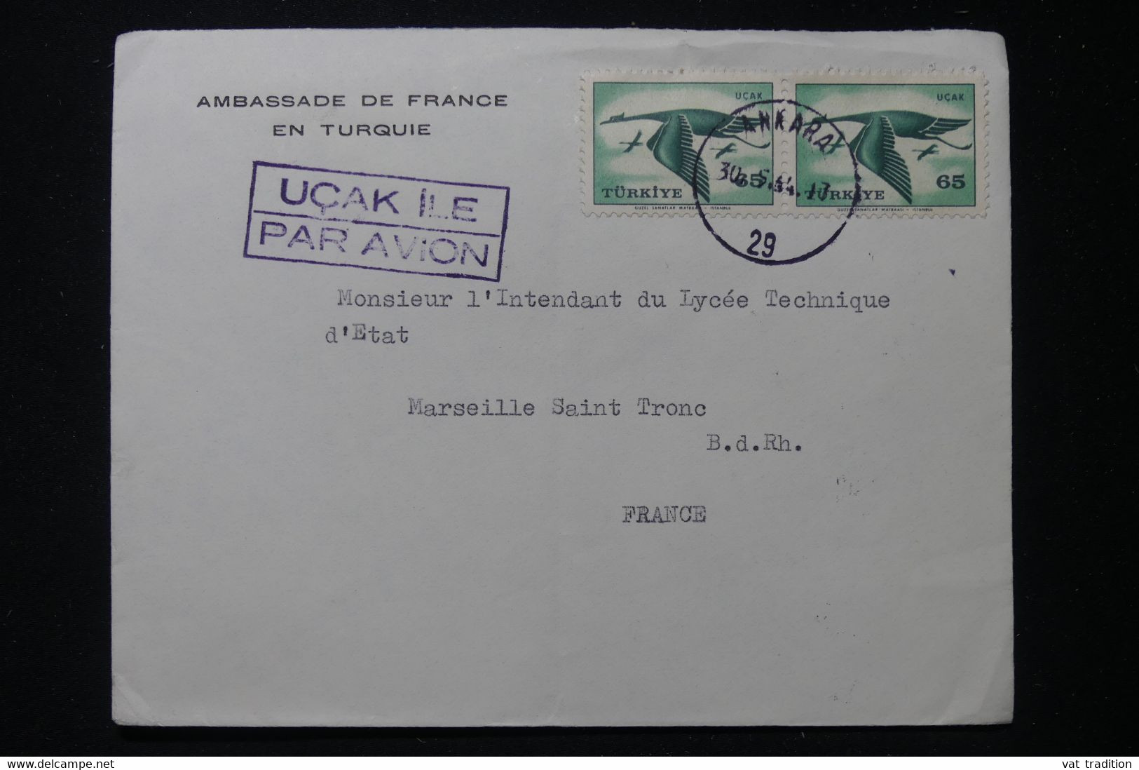 TURQUIE - Enveloppe De L'Ambassade De France Pour Marseille Par Avion - L 90534 - Briefe U. Dokumente