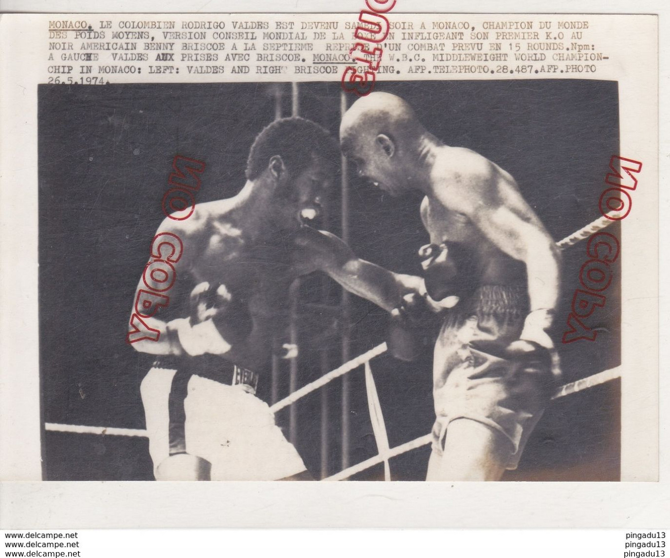 Au Plus Rapide Photo AFP Monaco 26 Mai 1974 Combat Valdes Briscoe Boxe Boxeur - Sonstige & Ohne Zuordnung
