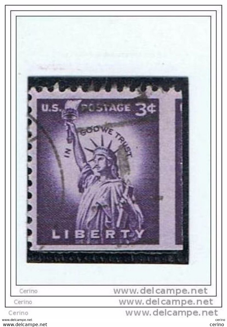 U.S.A.:  1954  STATUE  OF  LIBERTY  -  WIDER VARIETY  -  3 C. USED  STAMP  -  YV/TELL. 581 - Errors, Freaks & Oddities (EFOs)