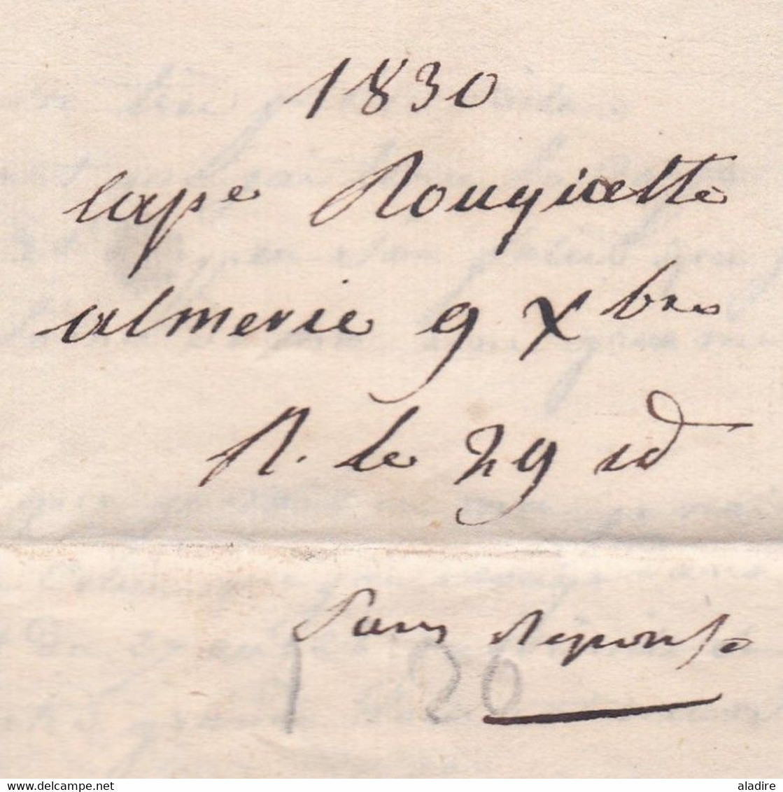 1830 - Lettre pliée avec correspondance en français de 2 pages d' Almeria, Andalucia, Espana vers Marseille, France