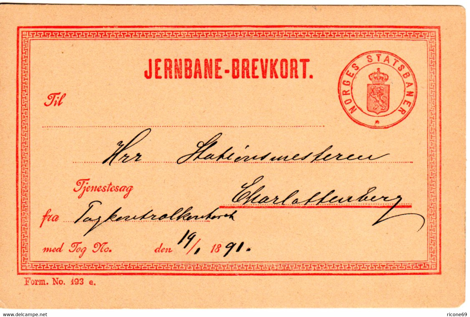 Norwegen 1891, Sauber Gebr. Jernbane-Brevkort M. Wertstempel Norges Statsbaner - Other & Unclassified