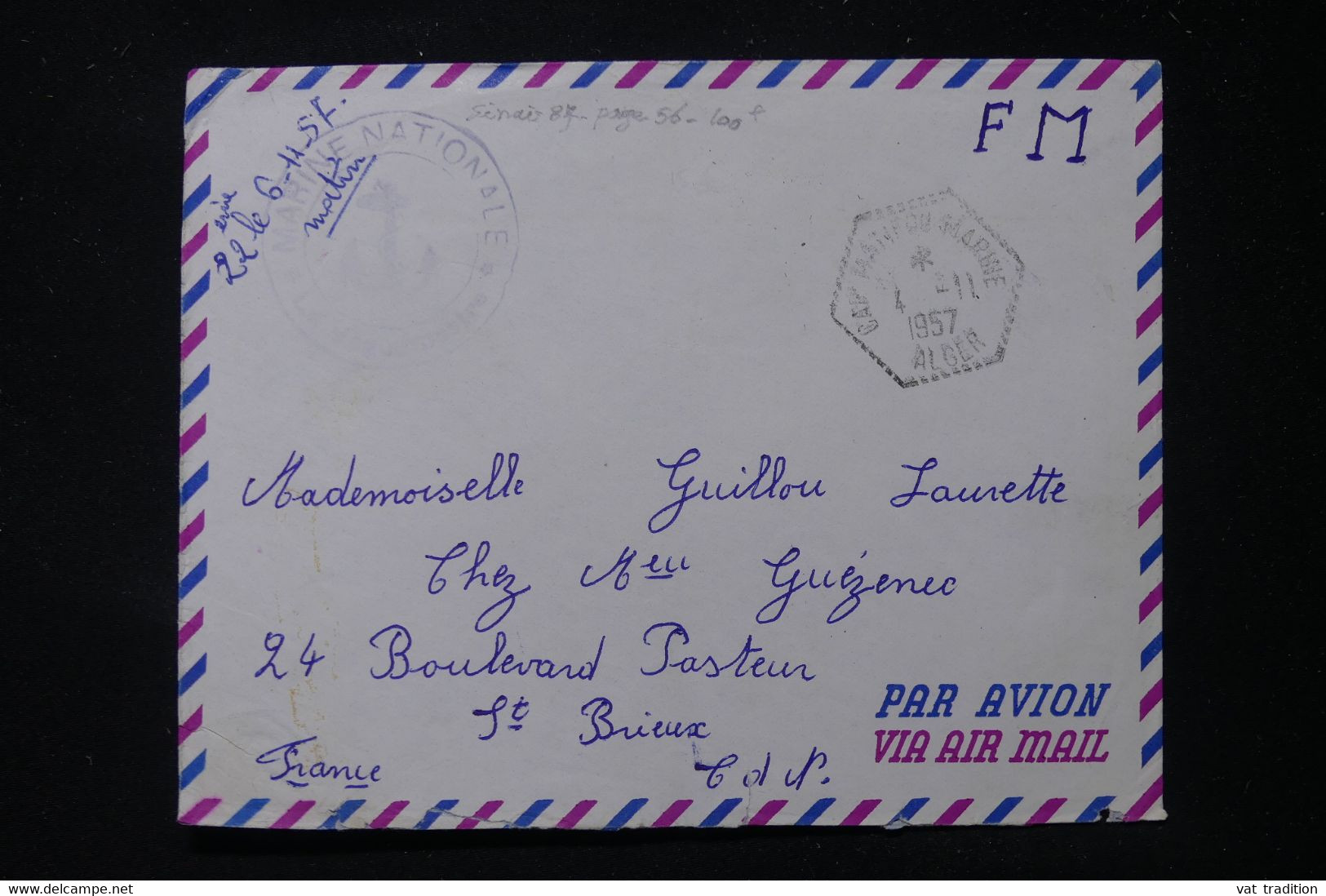 FRANCE / ALGÉRIE - Oblitération  Cap Matifou Marine Sur Enveloppe D'un Matelot En 1957 Pour St Brieuc - L 90596 - Seepost