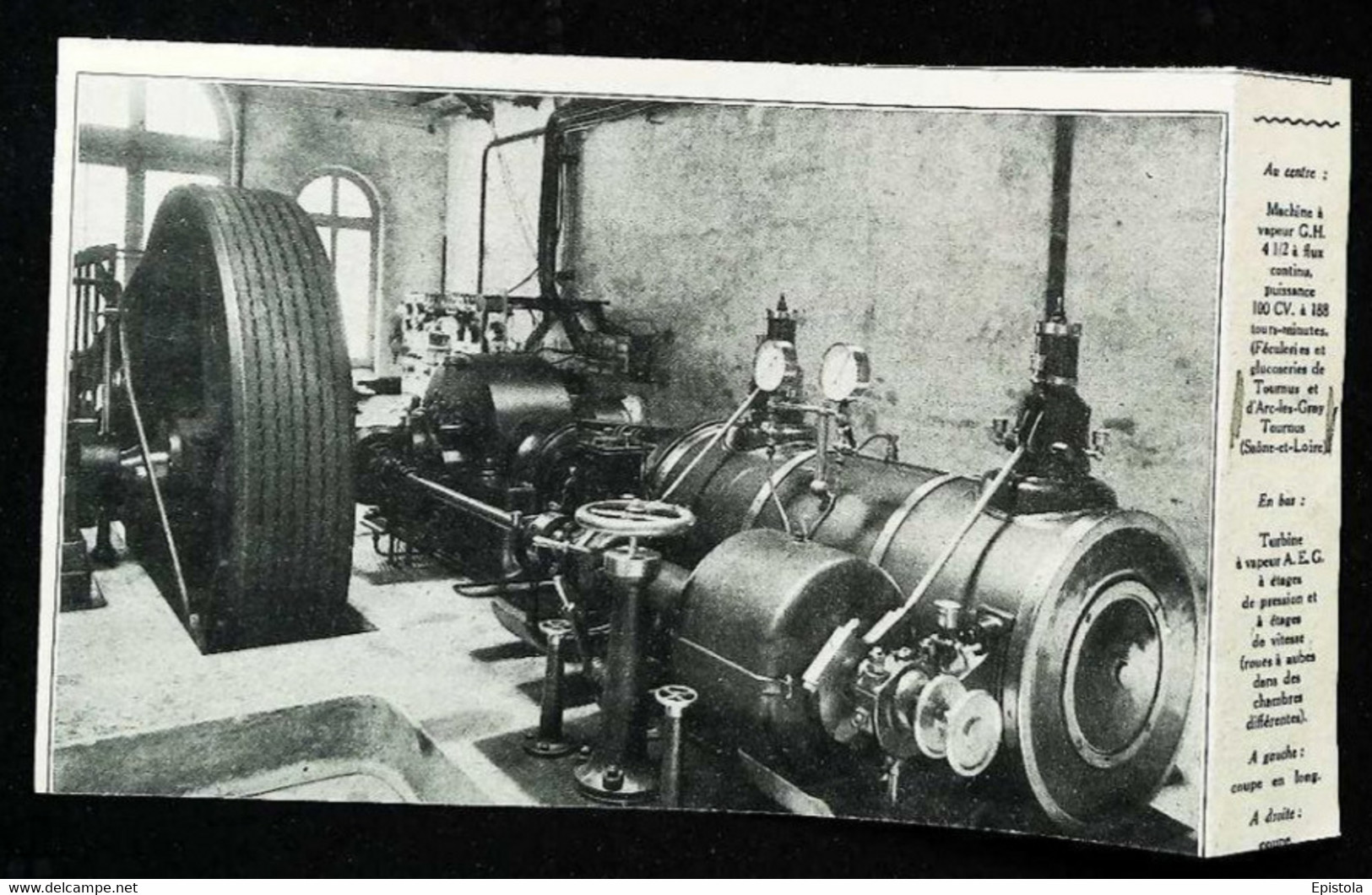 ► TOURNUS - Feculerie Glucoserie - Salle Machine Turbo-Dynamo - Coupure De Presse Originale Début XXe (Encadré Photo) - Maschinen