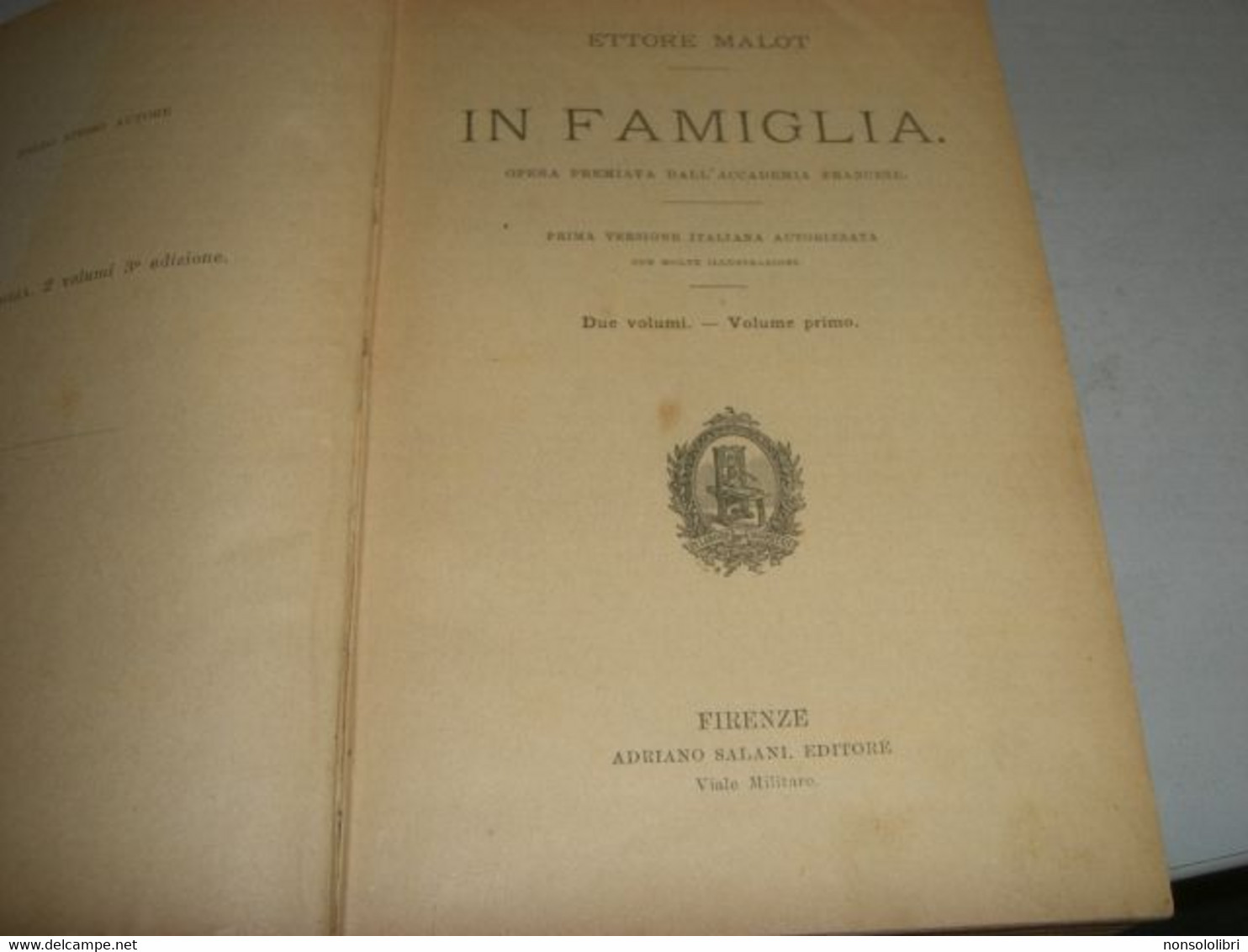 LIBRO"IN FAMIGLIA" MALOT -SALANI 1910 VOLUME PRIMO - Novelle, Racconti