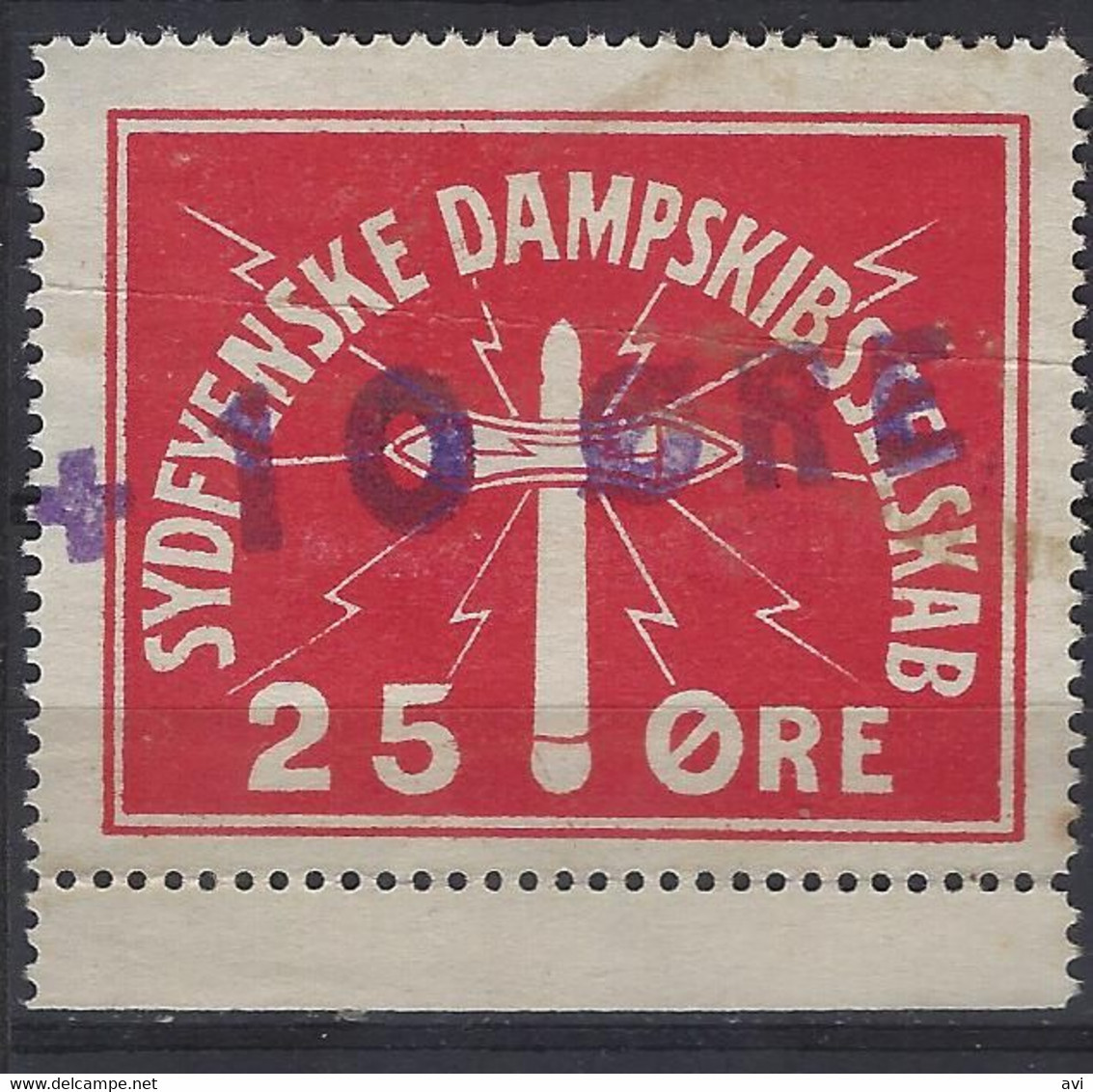 Denmark Local Railway Parcel. Sydfjenske Steamship 10/25 Oere.  Rare .Railways/Eisenbahnmarke/Revenues - Trains