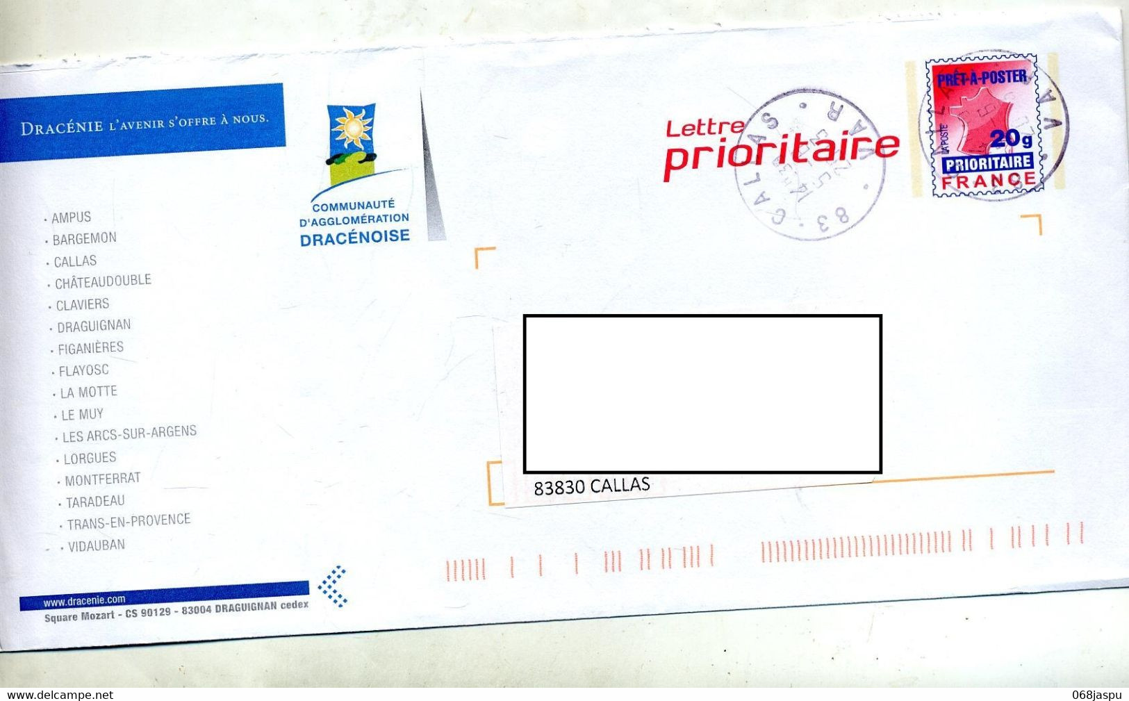 Pap Carte Rouge Cachet Calas Entete Agglomeration Dracenoise - Prêts-à-poster:  Autres (1995-...)