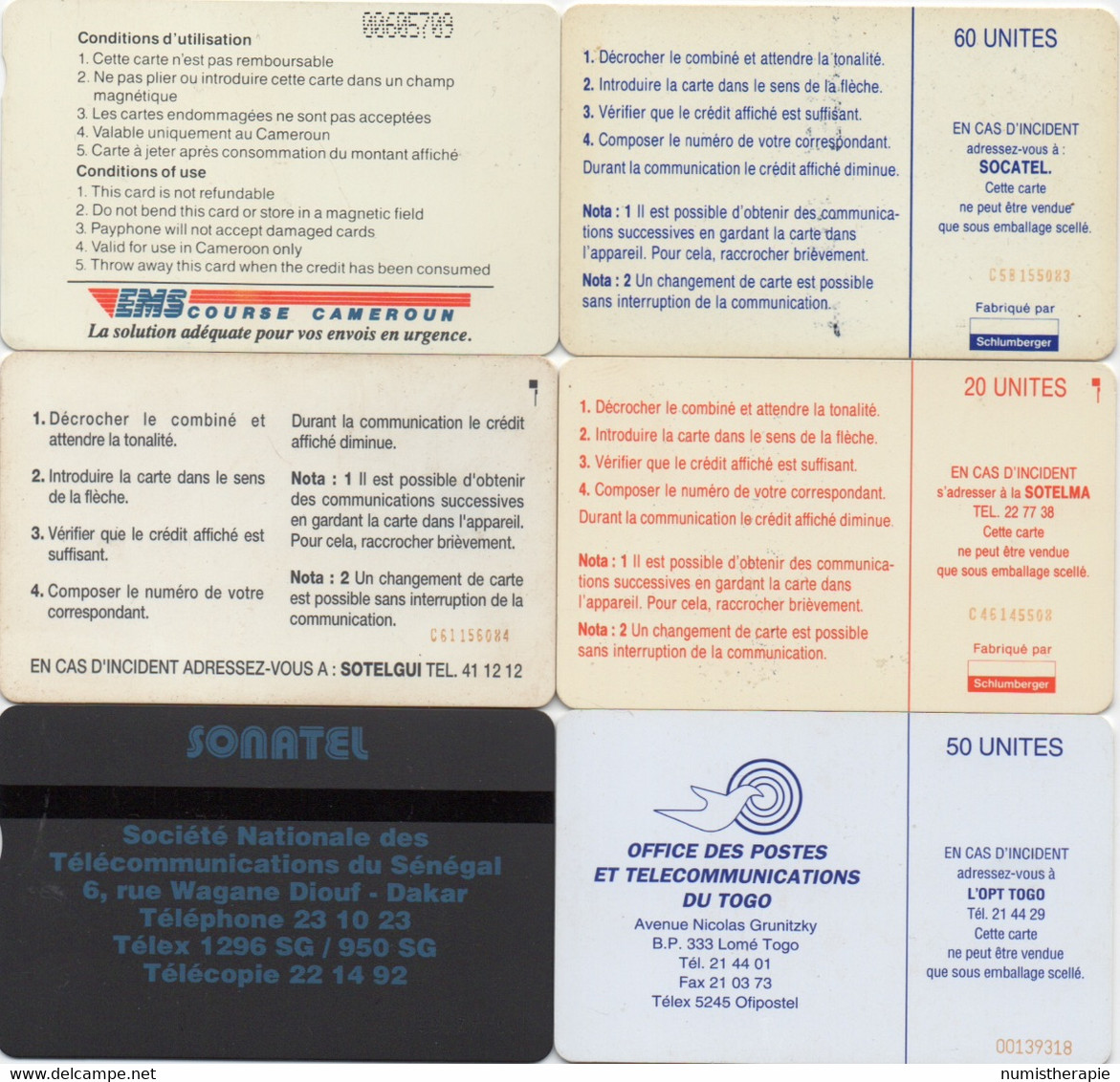 Lot De 6 Télécartes Des Pays Francophones : Cameroun - Centrafricaine - Guinée - Mali - Sénégal - Togo - Otros – Africa