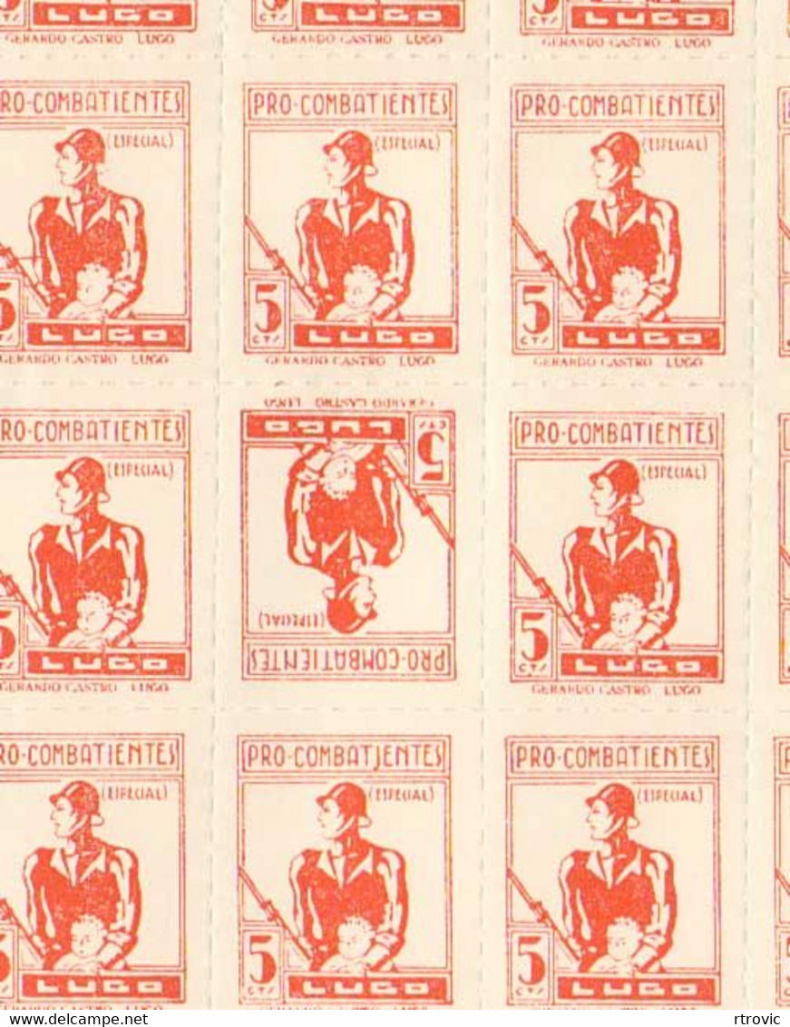 Guerra civil Lugo 50 hojas completas (2500 sellos)  cada hoja contiene un sello invertido ( ver imagenes)