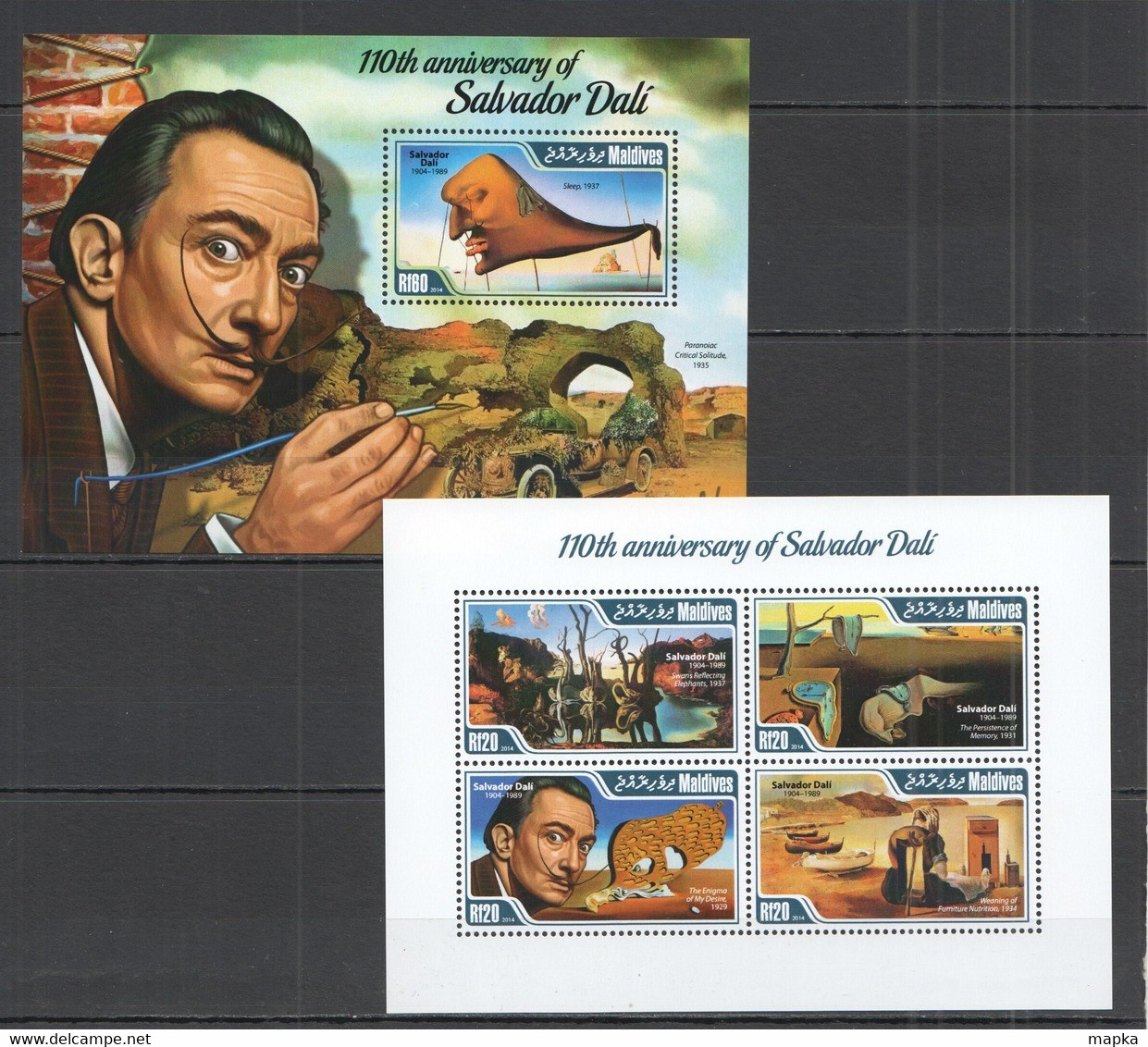 ML405 2014 MALDIVES ART GREAT PAINTERS ANNIVERSARY SALVADOR DALI KB+BL MNH - Autres & Non Classés