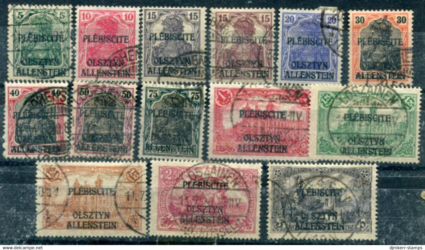 ALLENSTEIN 1920 Plebiscite Overprint Set Of 14 Used.  Michel 1-14 - Sonstige & Ohne Zuordnung