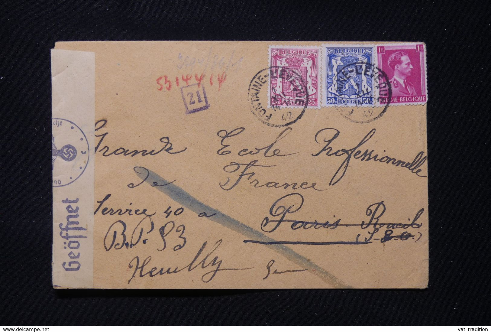 BELGIQUE - Enveloppe De Fontaine L 'Eveque Pour La France En 1942 Avec Contrôle Postal  - L 90676 - Briefe U. Dokumente