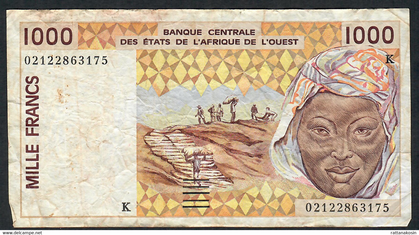 W.A.S. SENEGAL P711Kl 1000 FRANCS (20)02 Signature 31  VF      FOLDS ,NO P.h. - Stati Dell'Africa Occidentale