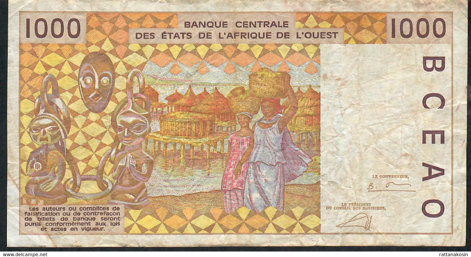 W.A.S. SENEGAL P711Kl 1000 FRANCS (20)02 Signature 31  VF      FOLDS ,NO P.h. - West African States