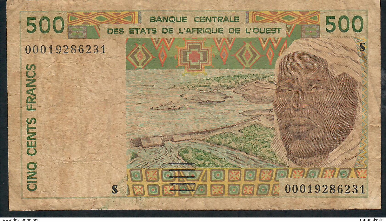 W.A.S. GUINEA BISSAU  P910Sd  500 FRANCS (20)00 Signature 30  F-VF   RARE DATE 2000    FOLDS ,NO P.h.! - États D'Afrique De L'Ouest