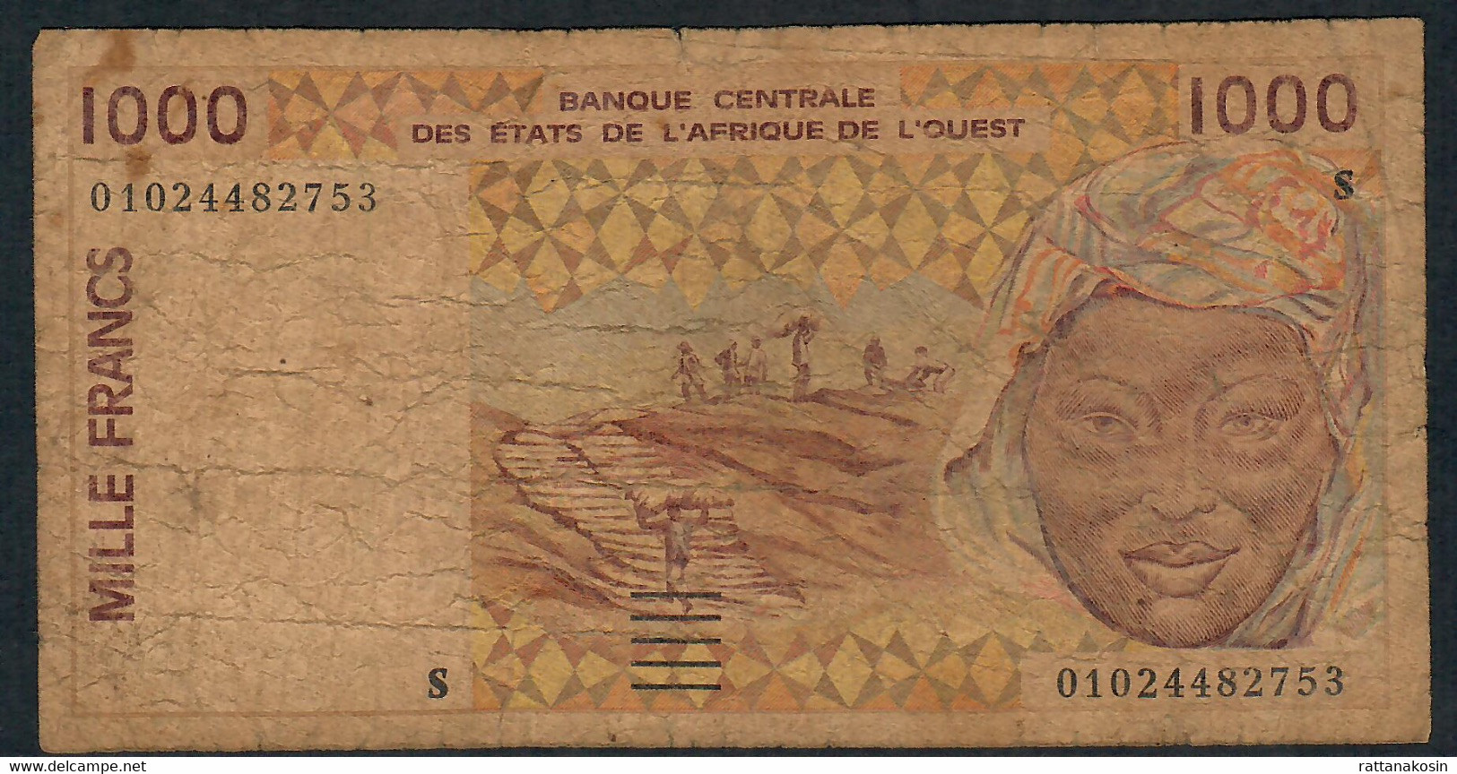 W.A.S. GUINEA BISSAU  P911Se  1000 FRANCS (20)01 Signature 30  FINE   FOLDS ,NO P.h.! - West African States