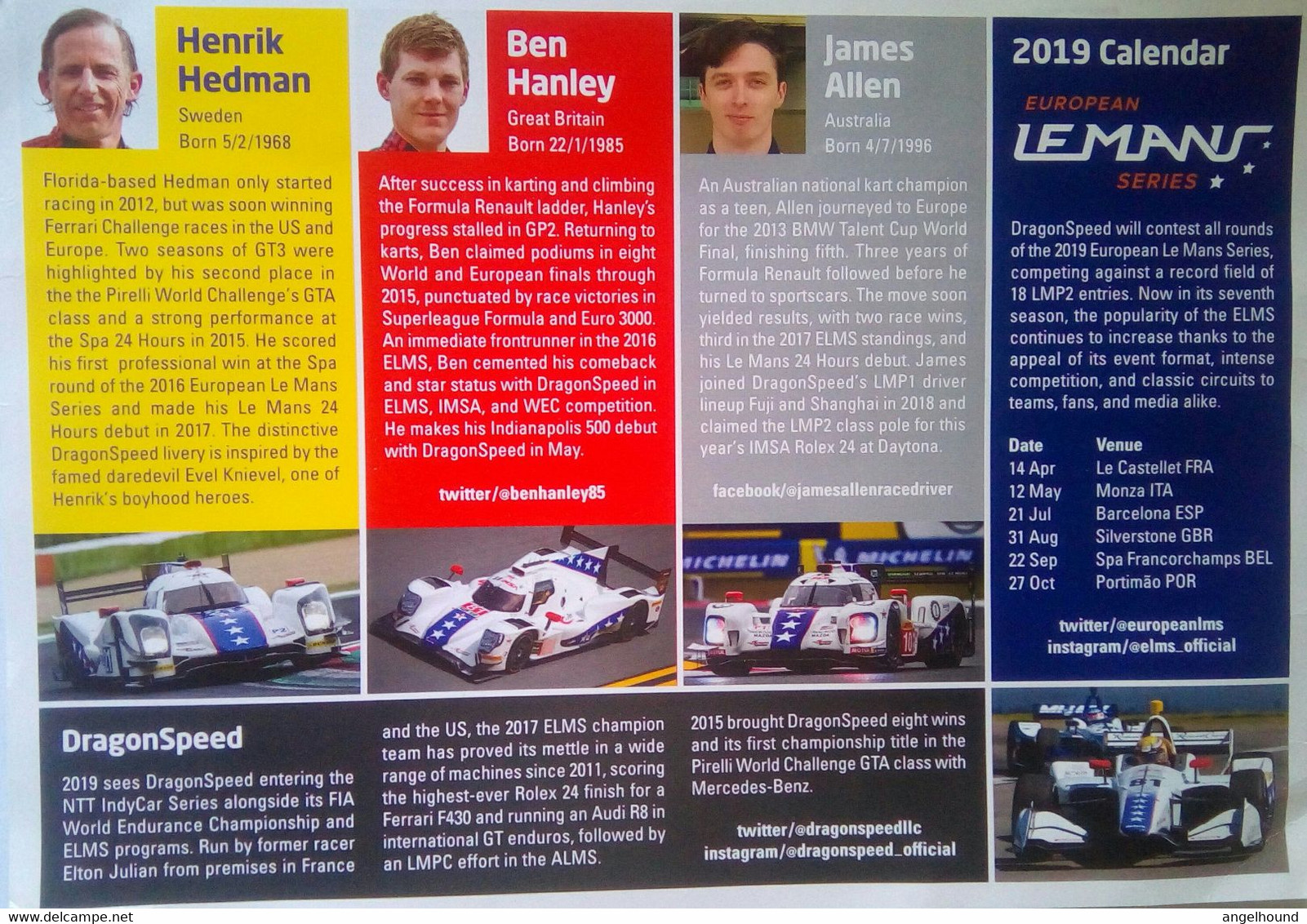 James Allen, Henrik Hedman, Ben Hanley ( Race Car Driver ) - Autógrafos