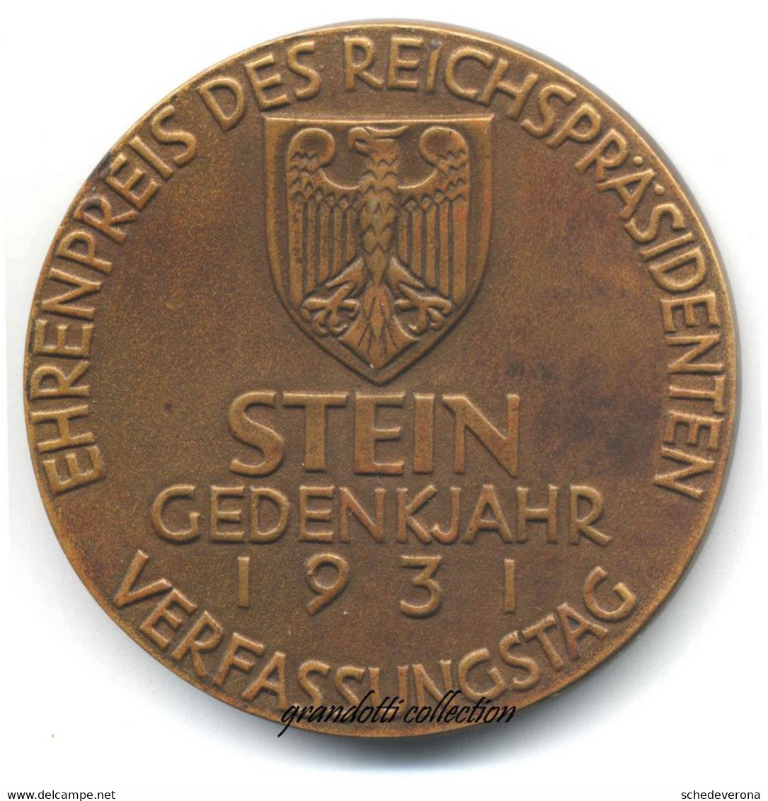 KARL STEIN MEDAGLIA COMMEMORATIVA COSTITUZIONE TEDESCA REICH 1931 BOSSELT - Royaux/De Noblesse