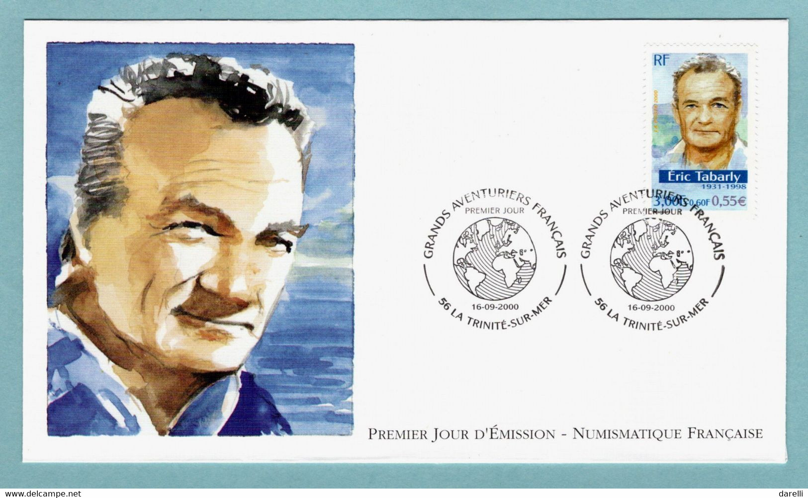 FDC France 2000 - Les Grands Aventuriers Français - Éric Tabarly - YT 3342 - 56 La Trinité Sur Mer - 2000-2009