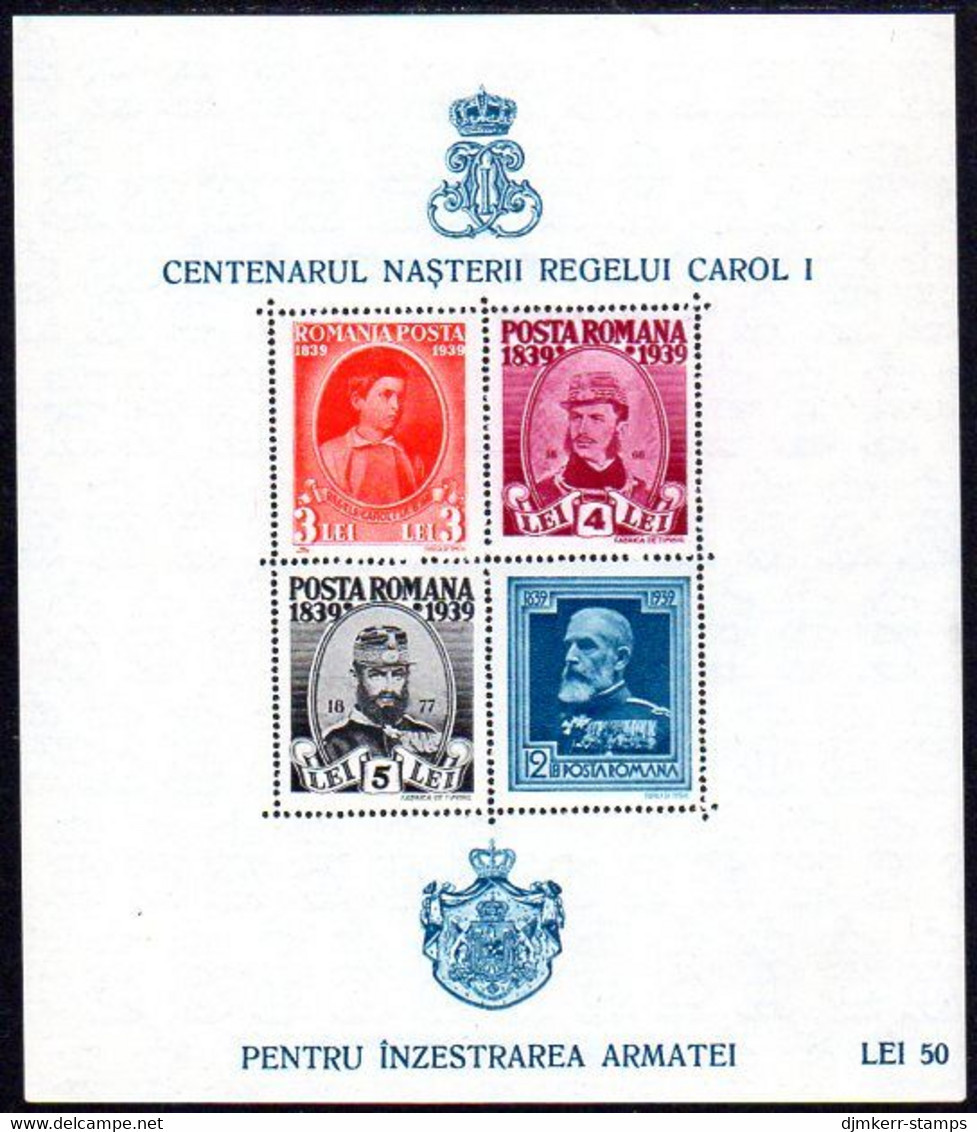 ROMANIA 1939 Centenary Of Karl Perforated I Block MNH / **  Michel Block 8 - Blocks & Sheetlets