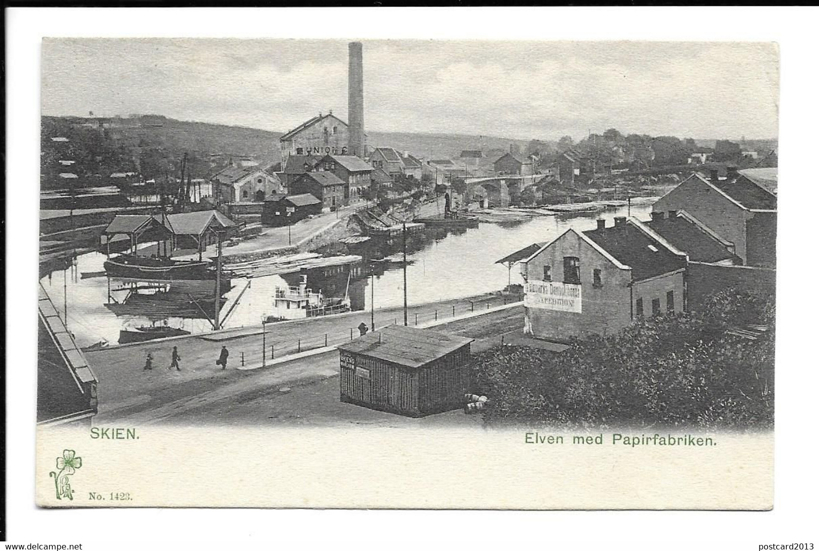 POSTCARD FROM SKIEN , ELVEN MED PAPIRFABRIKEN . - Noorwegen