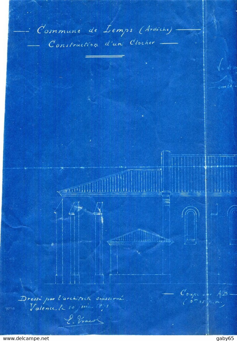 07.ARDECHE.COMMUNE DE LEMPS.2 PLANS POUR LA CONSTRUCTION D'UN CLOCHER1871-1892 - Architectuur