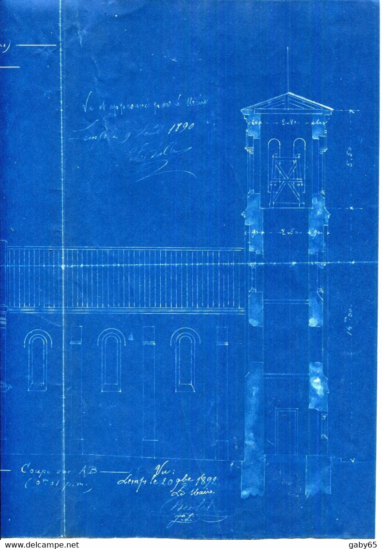 07.ARDECHE.COMMUNE DE LEMPS.2 PLANS POUR LA CONSTRUCTION D'UN CLOCHER1871-1892 - Architektur