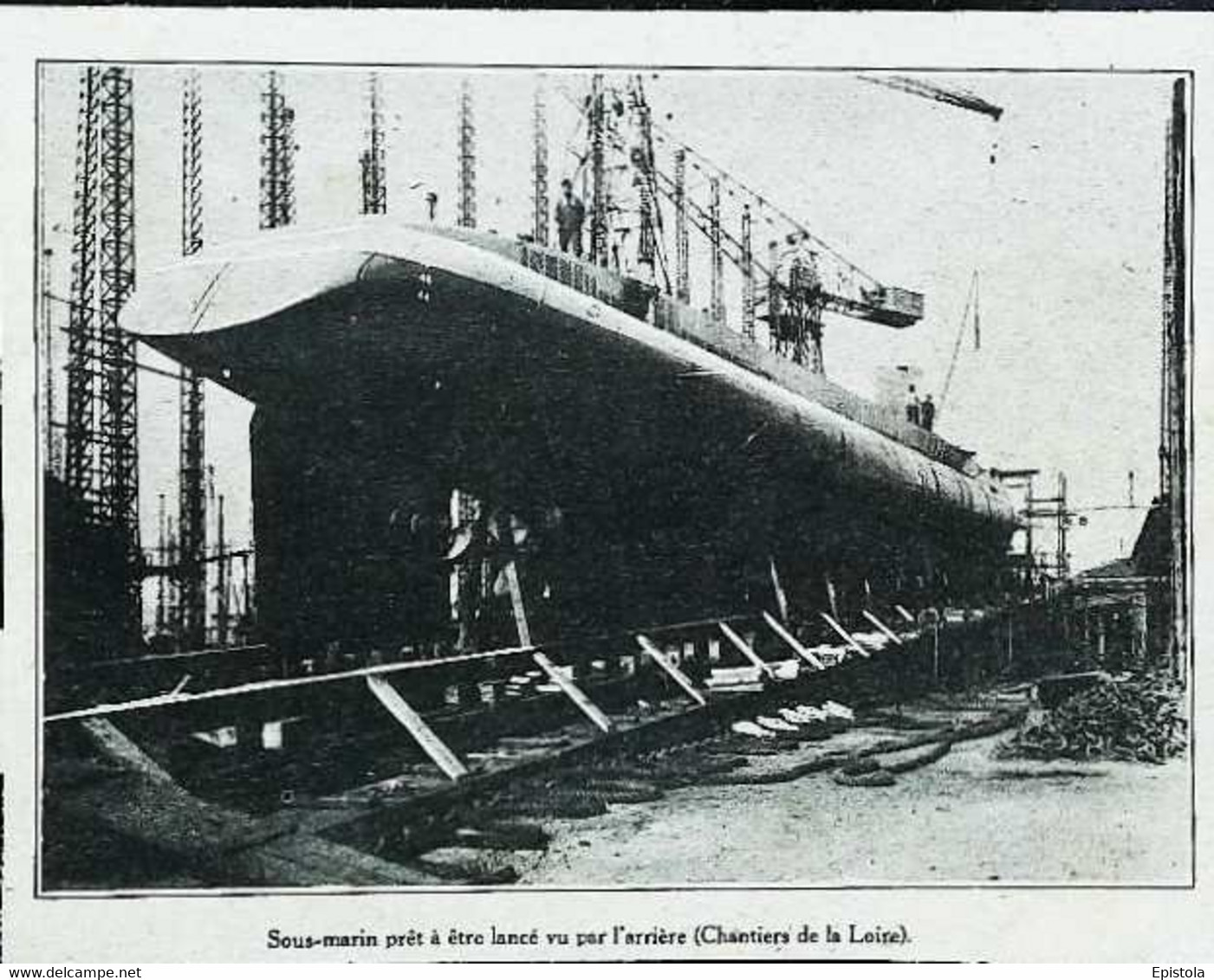 ► CHANTIER De La LOIRE (France) Lancement D'un Sous-Marin   - Coupure De Presse Originale Début XXe (Encadré Photo) - Maschinen