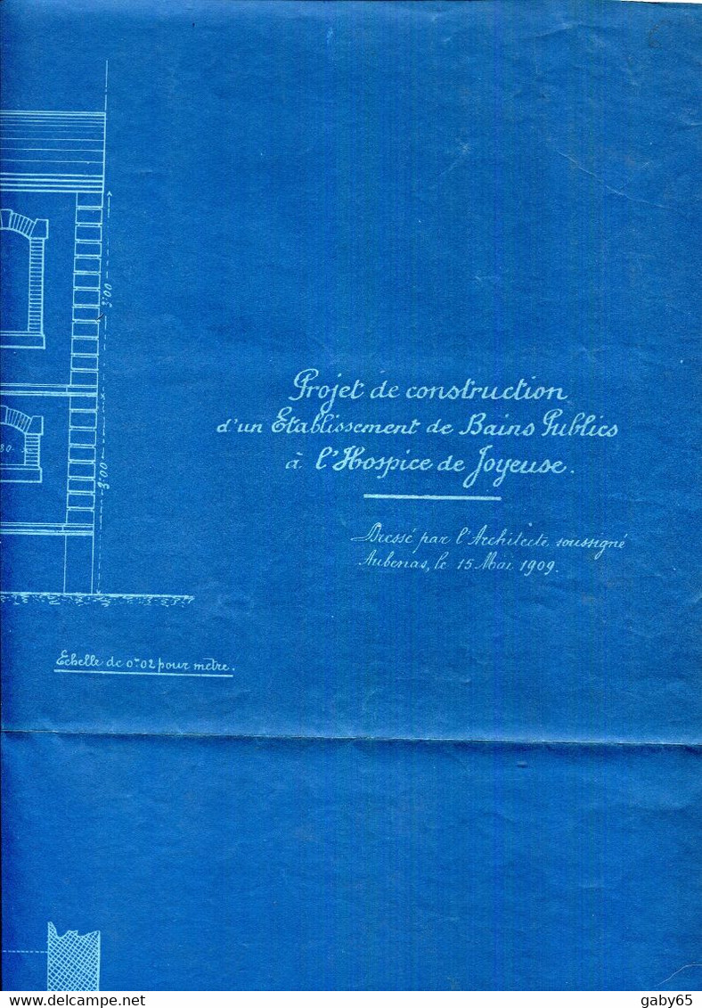 07.ARDECHE.JOYEUSE.PLAN D'UN PROJET DE CONSTRUCTION D'UN ETABLISSEMENT DE BAINS PUBLICS A L'HOSPICE. - Architettura