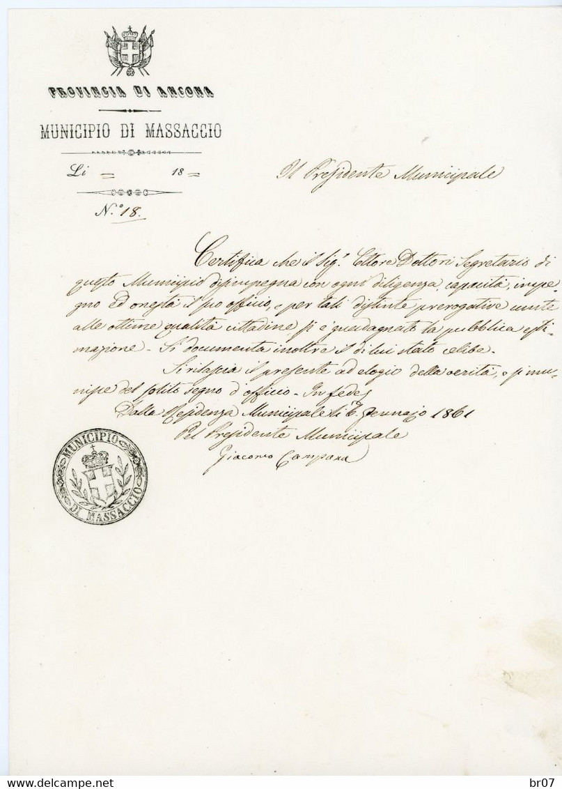 ITALIA ITALIE 1861 MUNICIPIO DI MASSACCIO PROVINCIA ANCONA - Poststempel