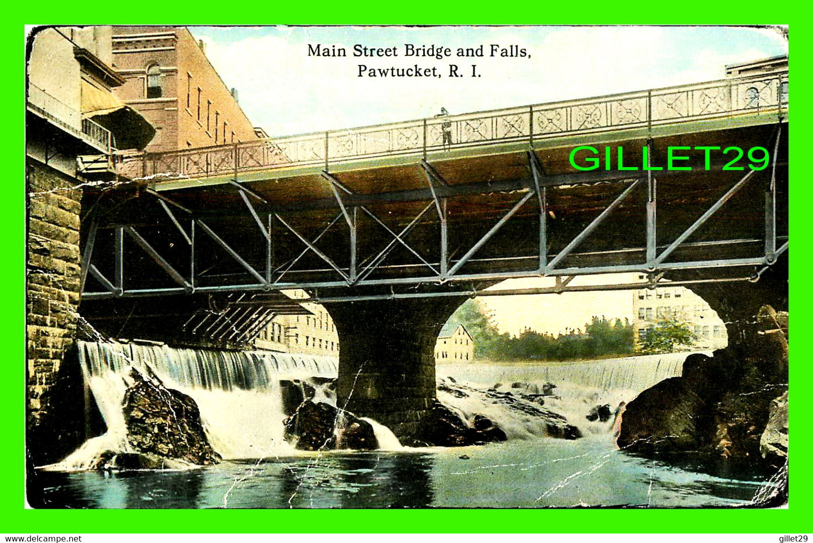 PAWTUCKET, RI - MAIN STREET BRIDGE AND FALLS - USED - - Pawtucket