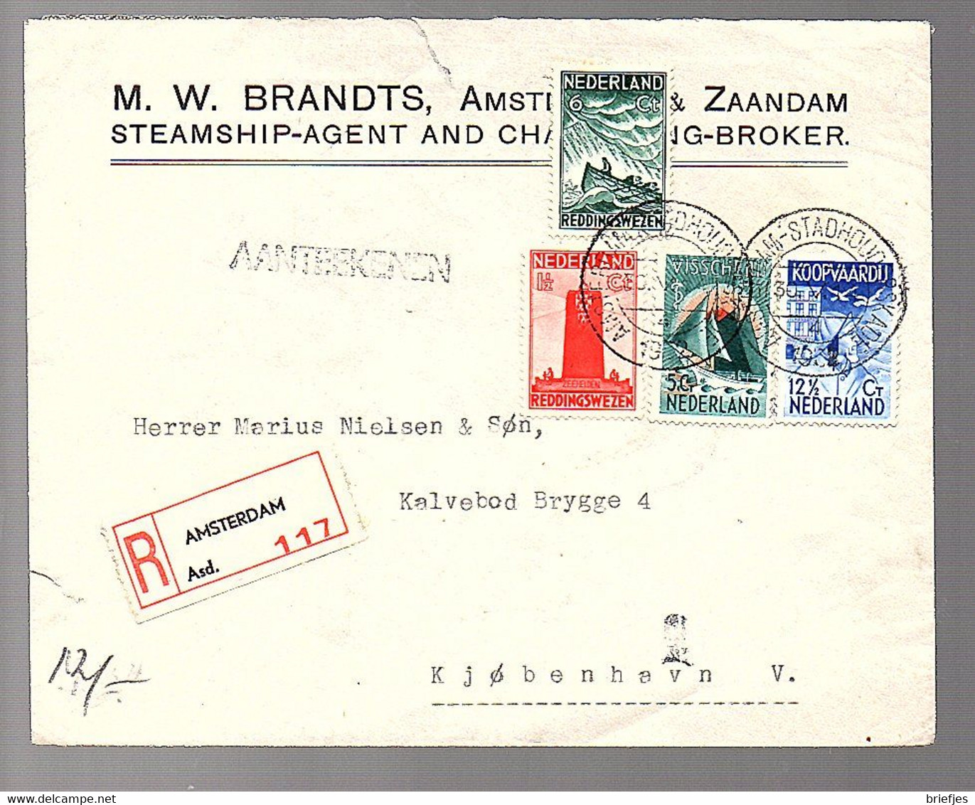 30.5.1932 (Stempelfout, Voor Uitgifte) M.W. Brandst Steamship-agent > Marius Nielsen Kalvebod Brygge 4 Kopengen (FE-44) - Cartas & Documentos