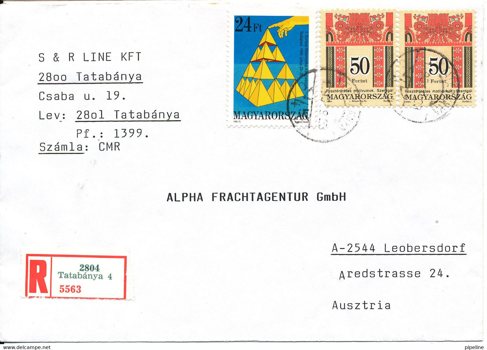 Hungary Registered Cover Sent To Austria Tatabanya 23-9-1996 - Covers & Documents