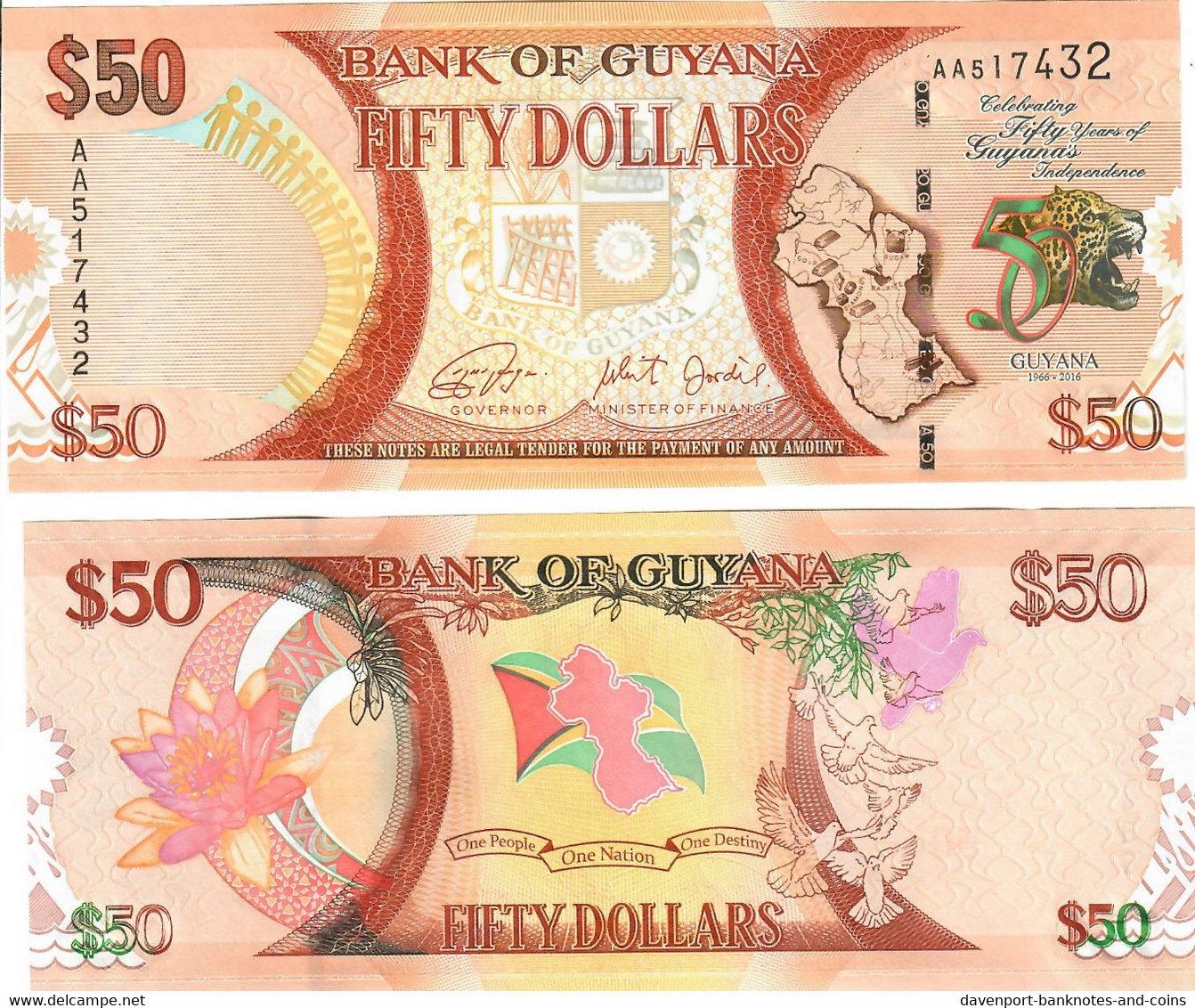 Guyana 50 Dollars 2016 UNC Commemorative - Guyana
