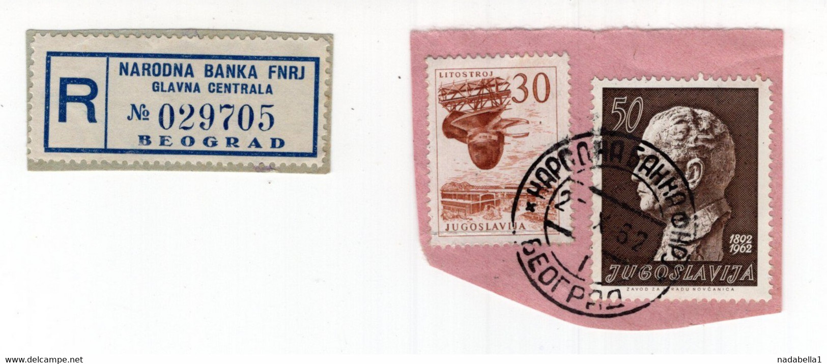 1952 YUGOSLAVIA, BELGRADE, NATIONAL BANK FNRJ CUT OFF AND RECORDED LABEL - Usados