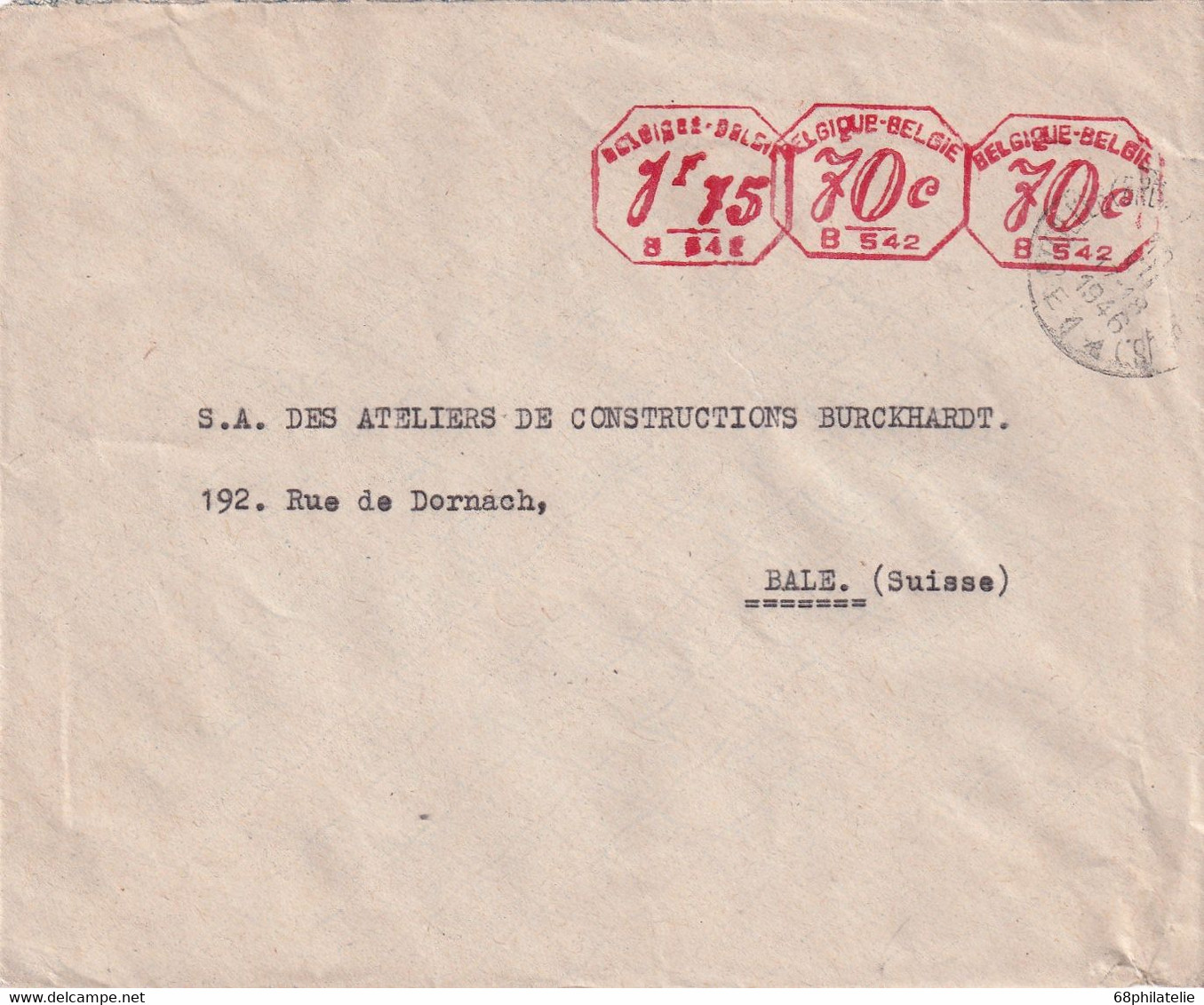 BELGIQUE  1946 LETTRE EMA POUR BALE - ...-1959