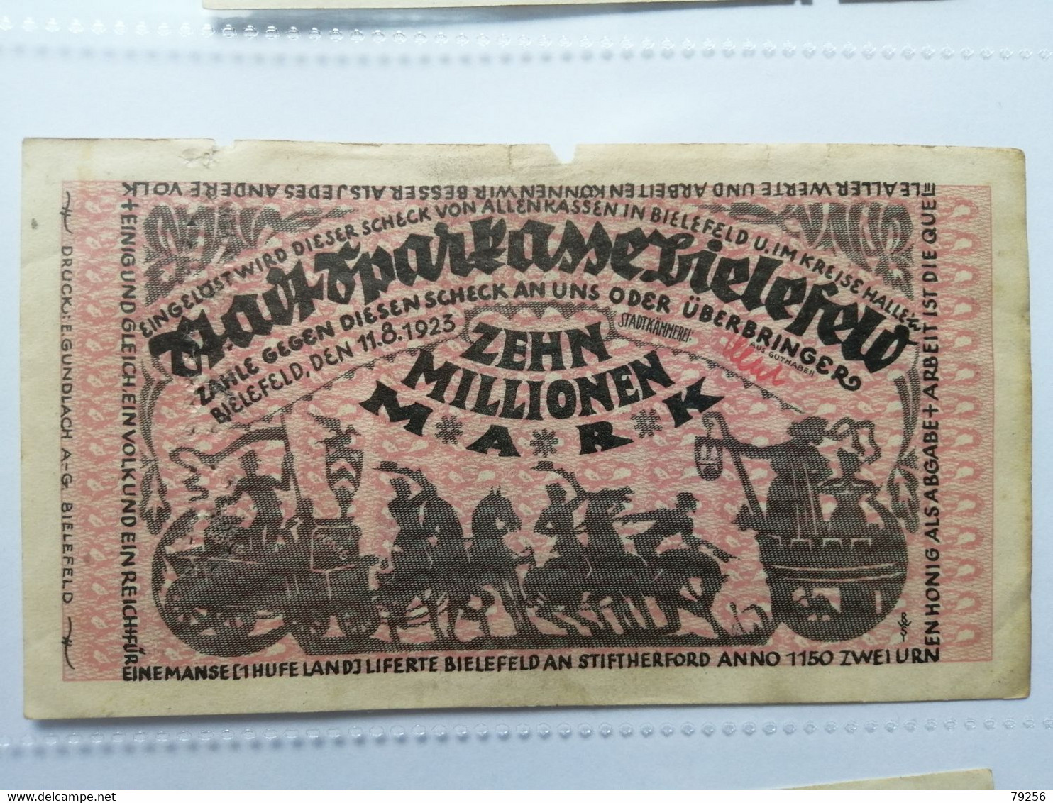 Bielefeld 10 Mio. Zehn Millionen Mark 1923 Notgeld 10000000 Note Banknote - 10 Millionen Mark