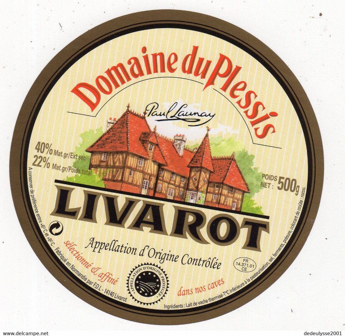 Mar21   L 040   étiquette   Livarot   Domaine Du Plessis - Fromage